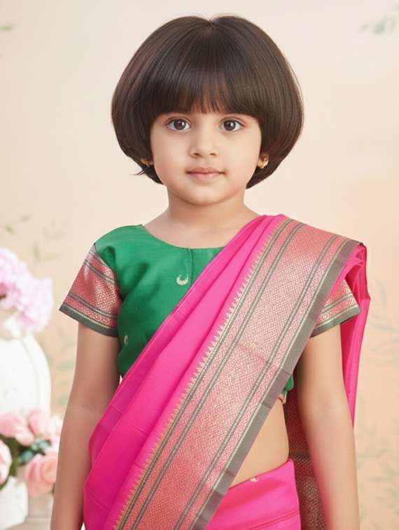 girls bordered ready to wear saree - 22265783 -  Standard Image - 3