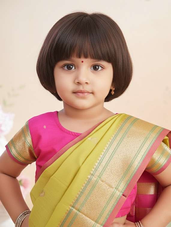 girls bordered ready to wear saree - 22265784 -  Standard Image - 3