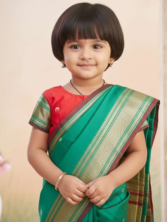 girls bordered ready to wear saree - 22265785 -  Standard Image - 3