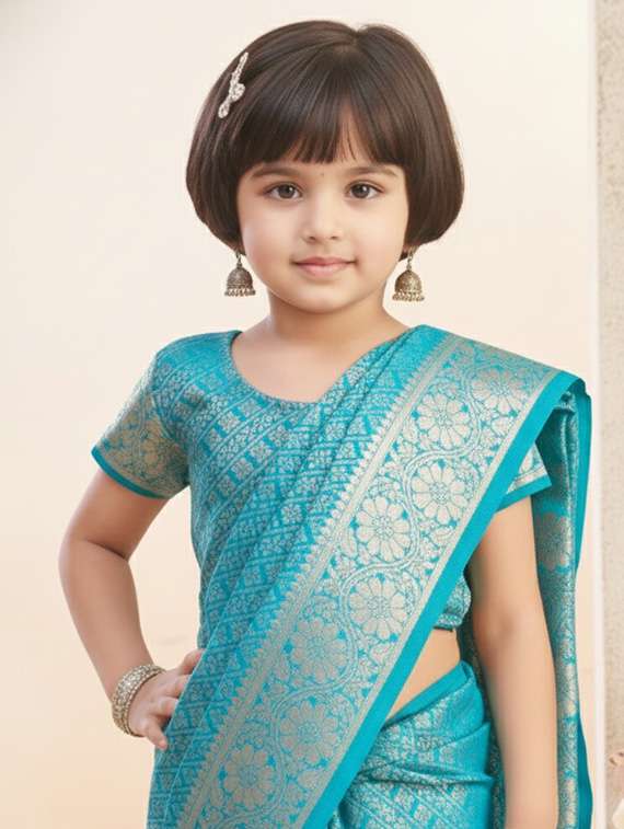 girls bordered ready to wear saree - 22265786 -  Standard Image - 3