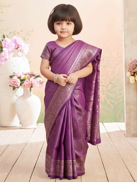 girls bordered ready to wear saree