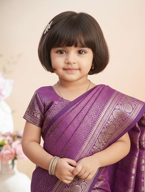 girls bordered ready to wear saree - 22265787 -  Standard Image - 3