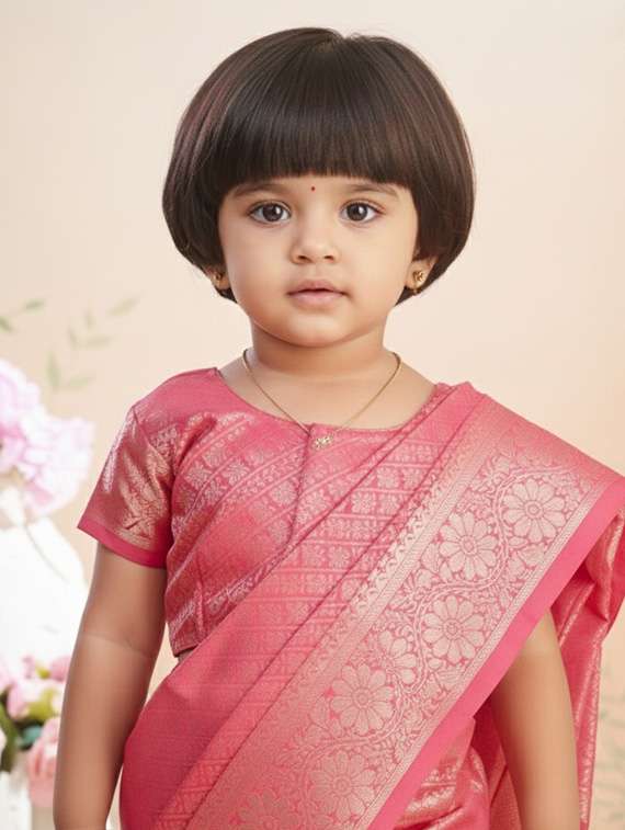 girls bordered ready to wear saree - 22265788 -  Standard Image - 3