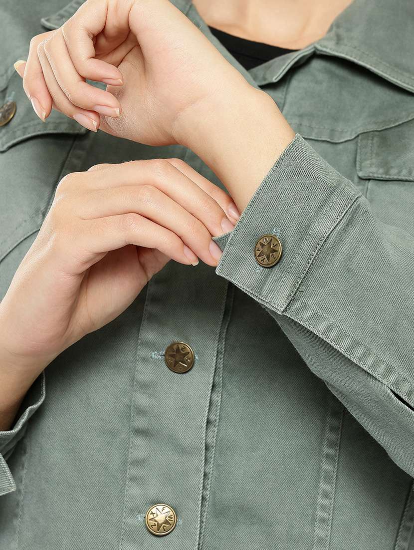 women solid long sleeve denim jacket - 22265814 -  Standard Image - 5