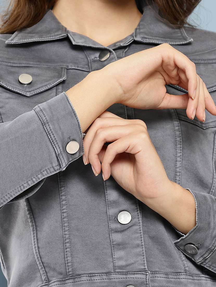 women solid long sleeve denim jacket - 22265815 -  Standard Image - 5