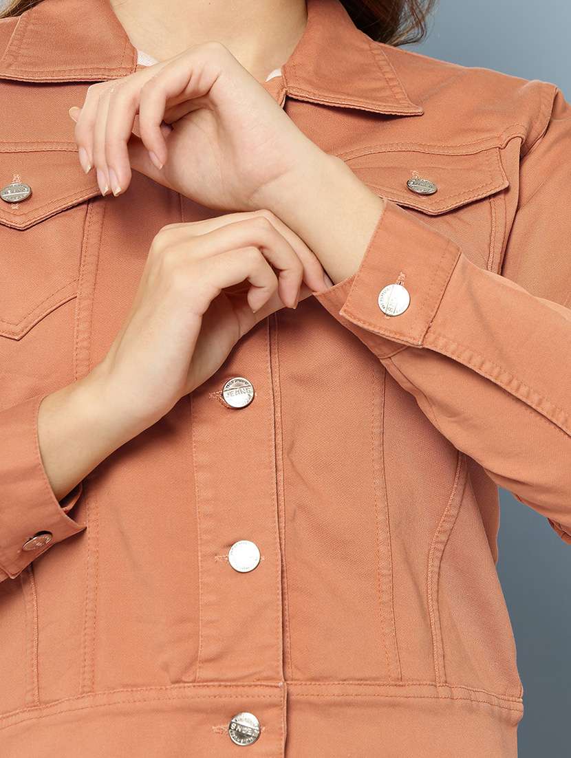 women solid long sleeve denim jacket - 22265816 -  Standard Image - 5