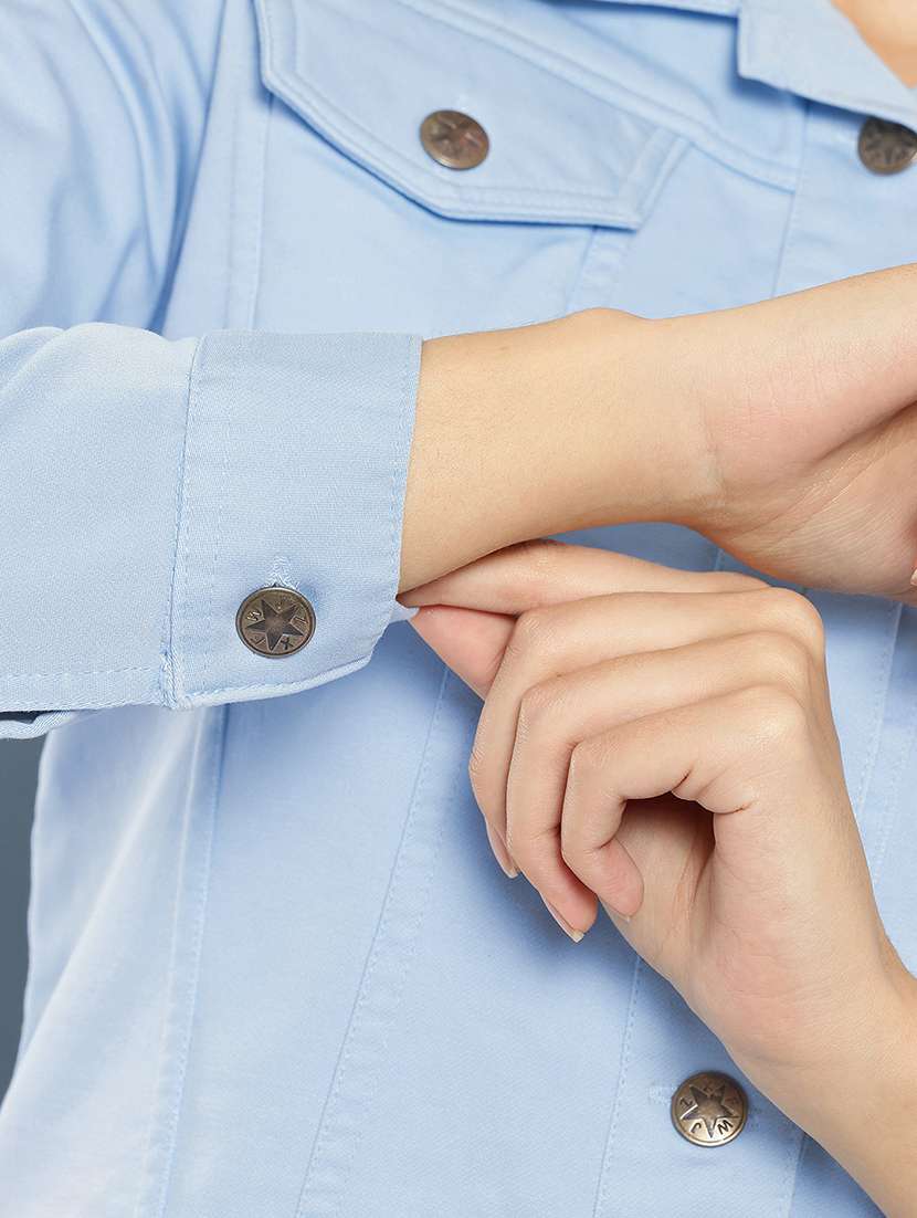 women solid long sleeve denim jacket - 22265817 -  Standard Image - 5