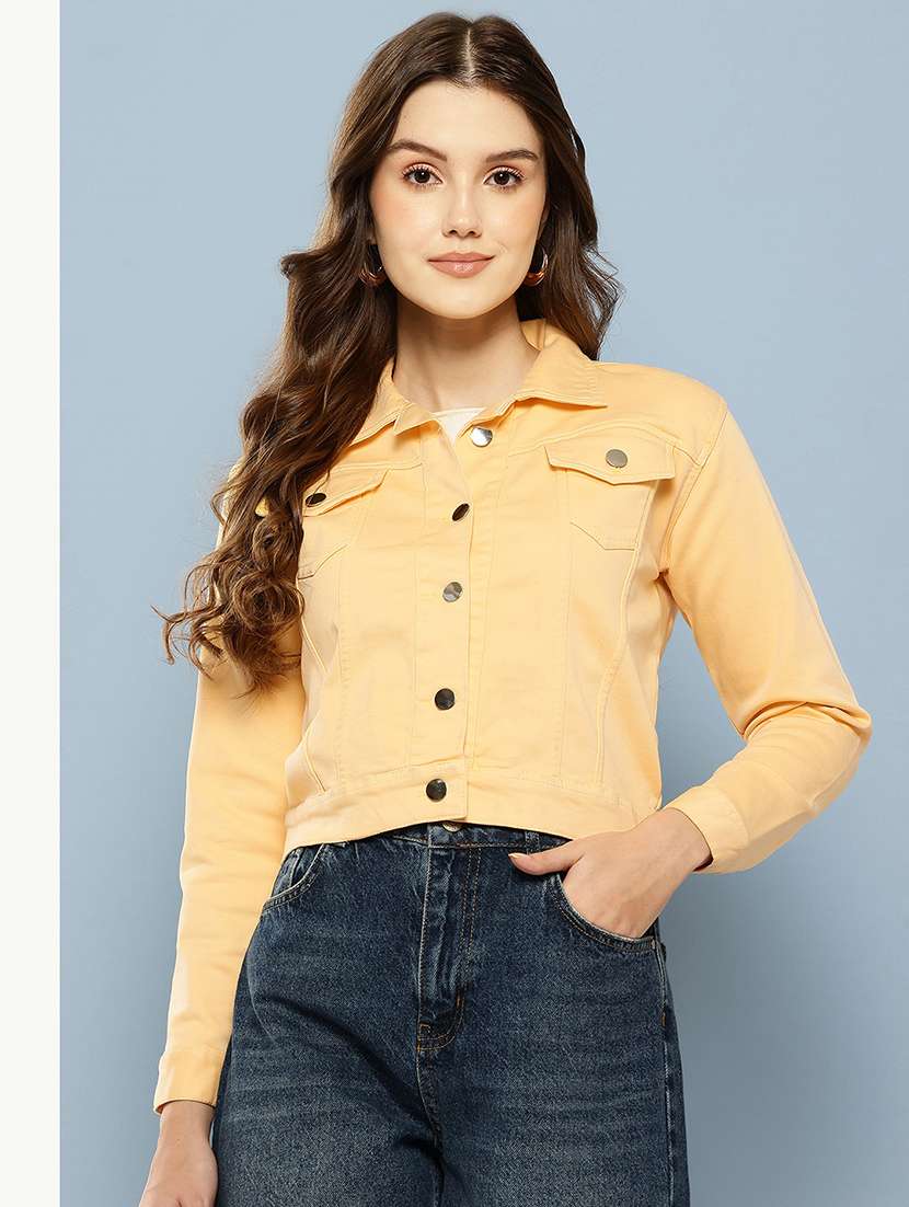 women solid long sleeve denim jacket