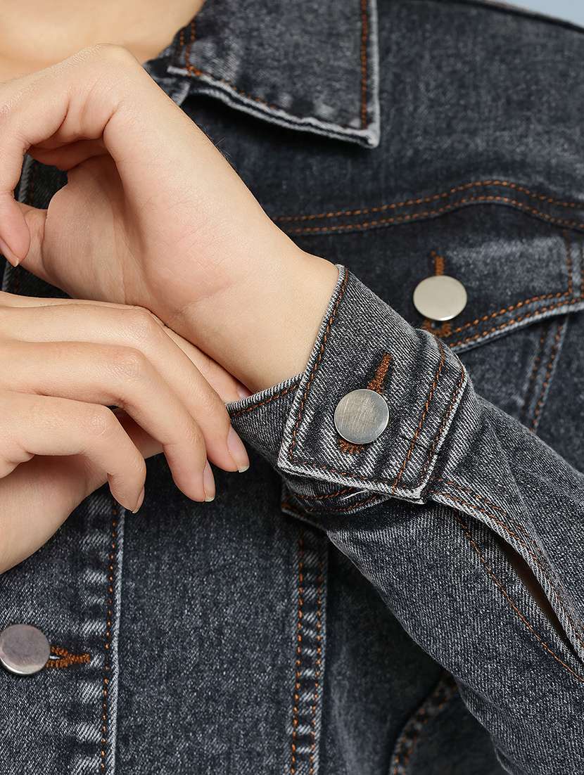 women solid long sleeve denim jacket - 22265820 -  Standard Image - 5