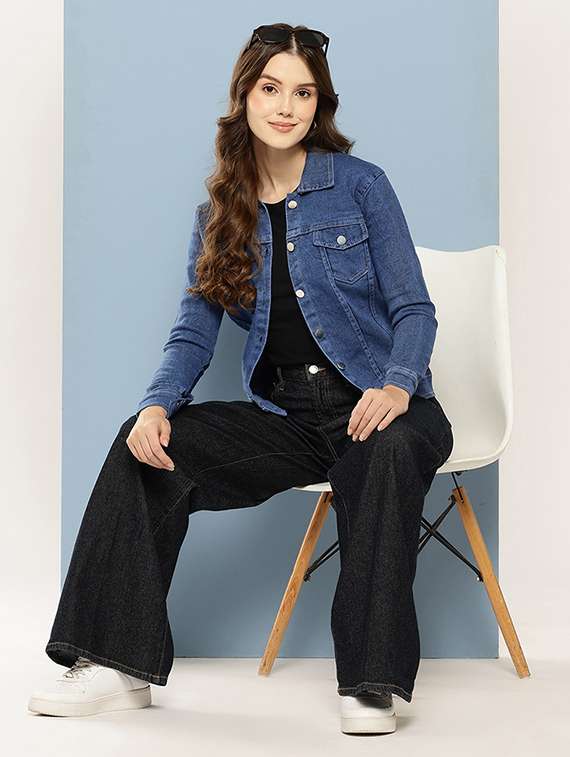 women solid long sleeve denim jacket - 22265822 -  Standard Image - 3