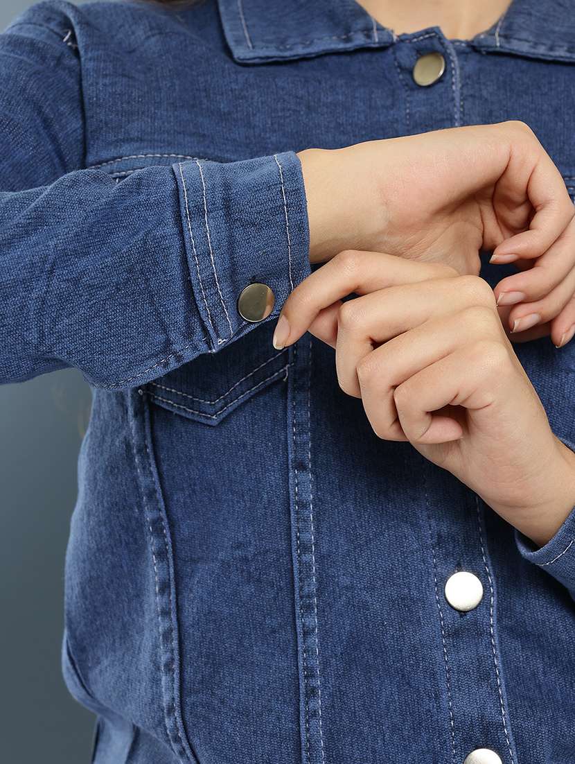 women solid long sleeve denim jacket - 22265822 -  Standard Image - 5