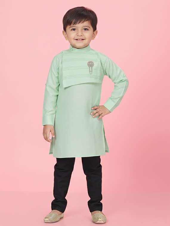 boys solid long sleeve straight kurta