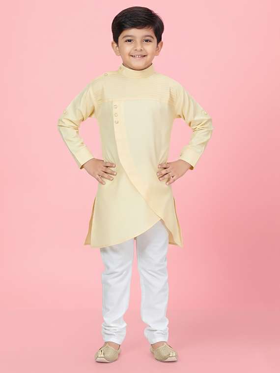 boys solid long sleeve asymmetric kurta