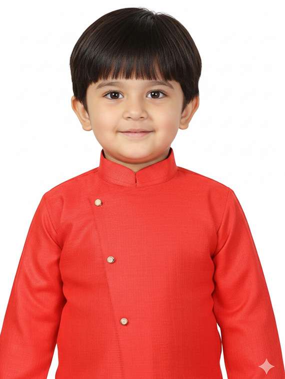 boys solid long sleeve asymmetric kurta - 22265835 -  Standard Image - 3