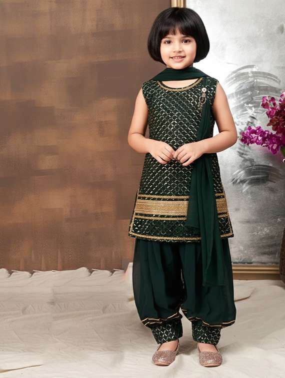 girls embroidered kurta and salwar set with dupatta