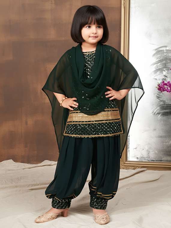 girls embroidered kurta and salwar set with dupatta
