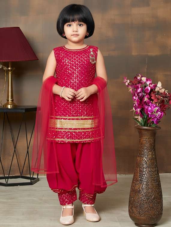 girls embroidered kurta and salwar set with dupatta