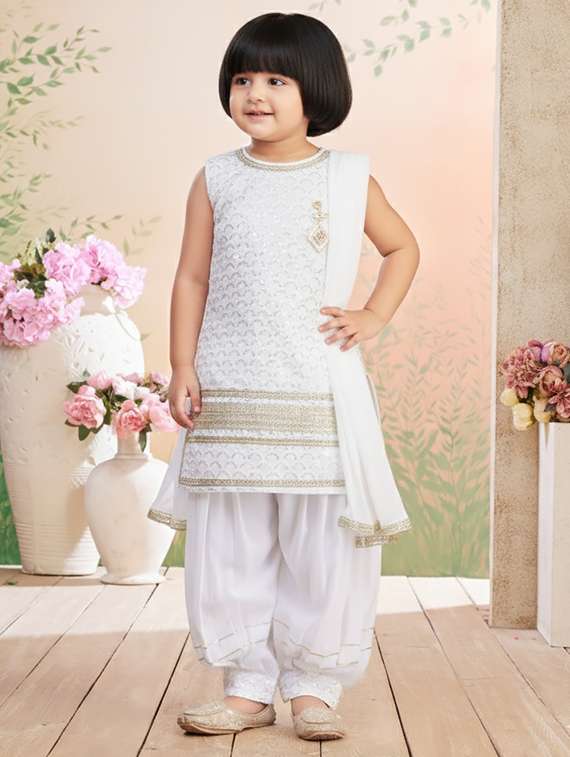girls embroidered kurta and salwar set with dupatta
