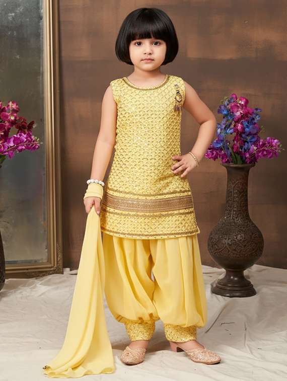 girls embroidered kurta and salwar set with dupatta