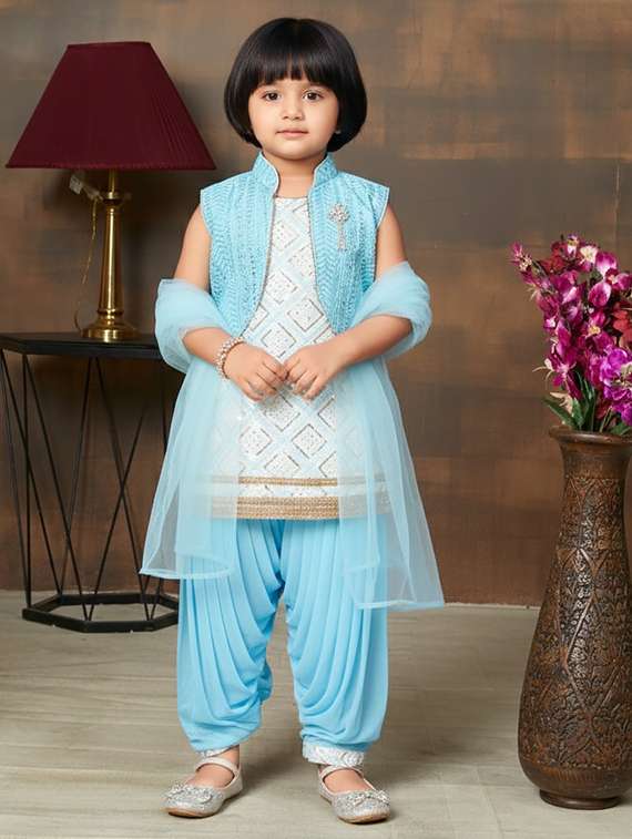 girls embroidered kurta and salwar set with dupatta