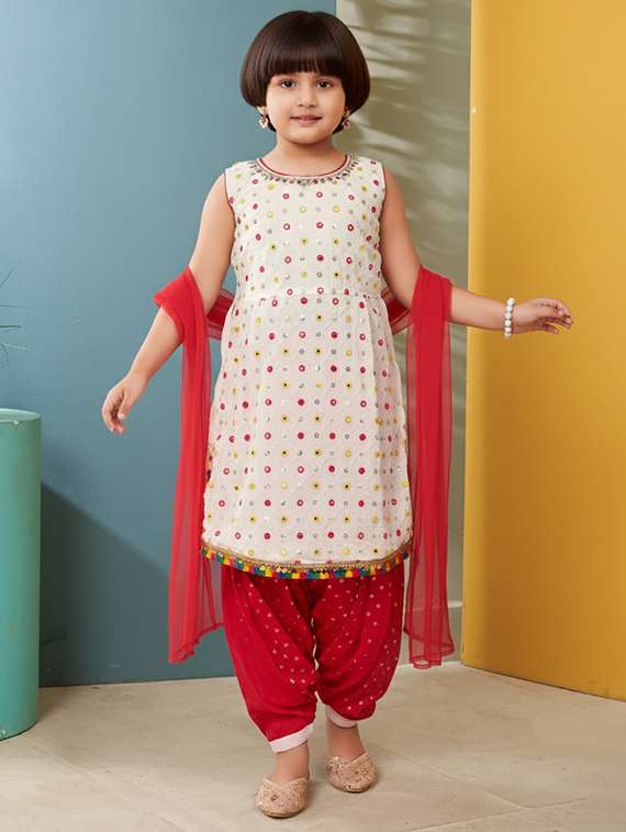 girls embroidered kurta and salwar set with dupatta
