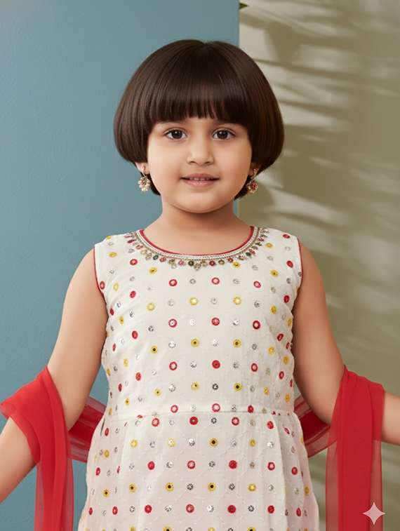 girls embroidered kurta and salwar set with dupatta - 22265848 -  Standard Image - 3