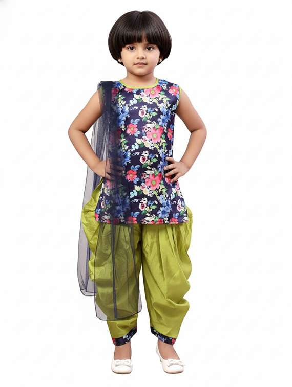 girls printed kurta and salwar with dupatta set