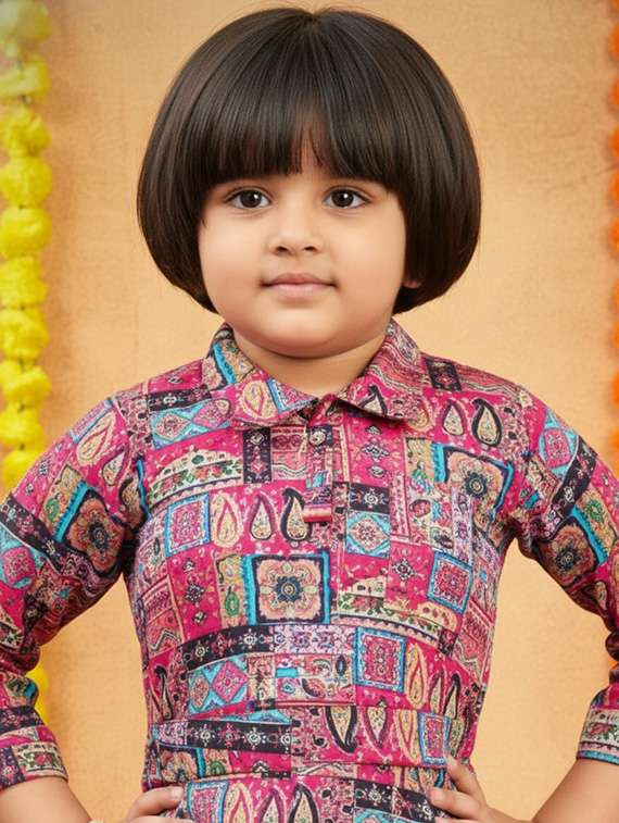 girls printed collared kurta and salwar set  - 22265850 -  Standard Image - 3
