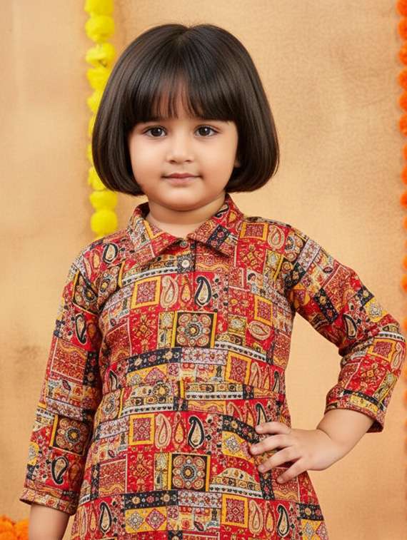 girls printed collared kurta and salwar set  - 22265851 -  Standard Image - 3