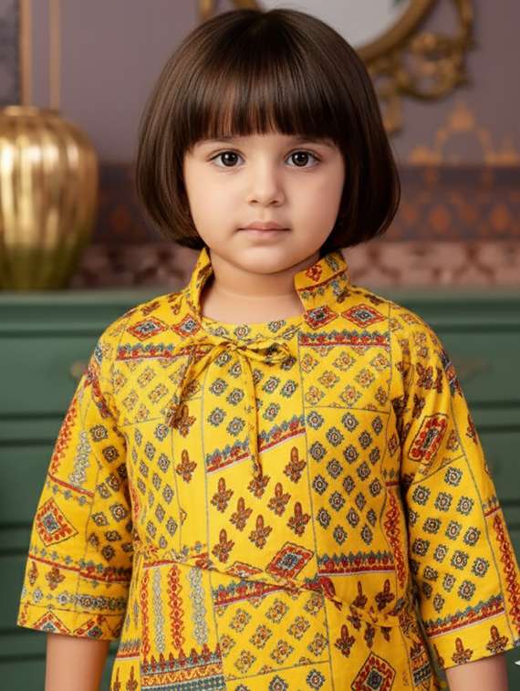 girls printed mandarin neck kurta and salwar set  - 22265856 -  Standard Image - 3