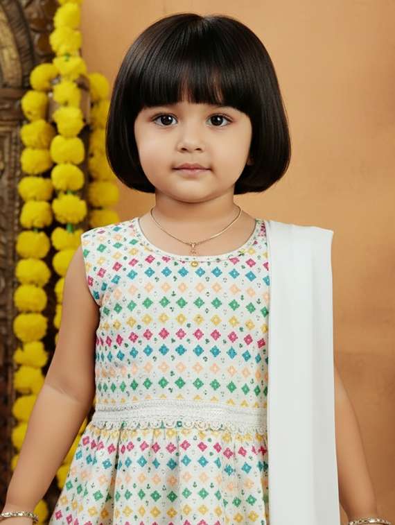 girls printed kurta and sharara set with dupatta - 22265858 -  Standard Image - 3