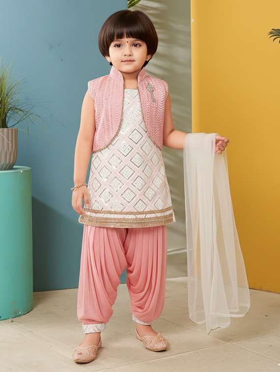 girls embroidered kurta and salwar set with dupatta