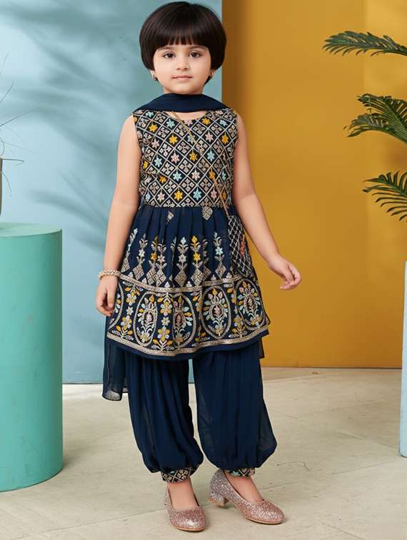 girls embroidered kurta and salwar set with dupatta