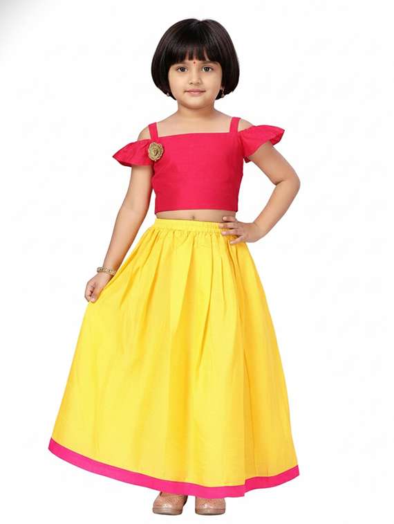 girls solid lehenga and choli set