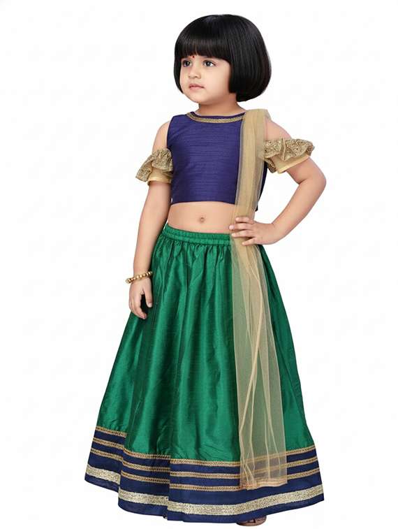 girls solid lehenga and choli with duppata set
