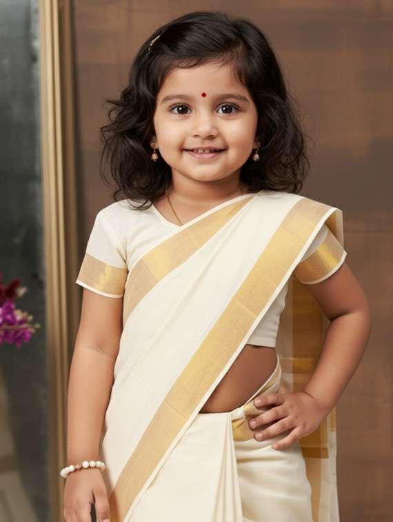 girls bordered ready to wear saree - 22265873 -  Standard Image - 3