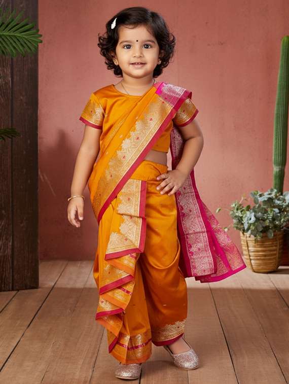 girls bordered ready to wear nauvari saree