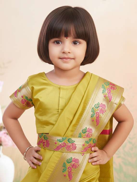 girls bordered ready to wear saree - 22265875 -  Standard Image - 3