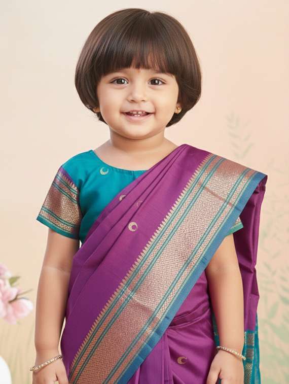 girls bordered ready to wear saree - 22265876 -  Standard Image - 3