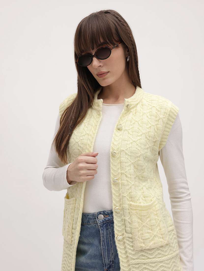 women self designed sleeveless cardigan