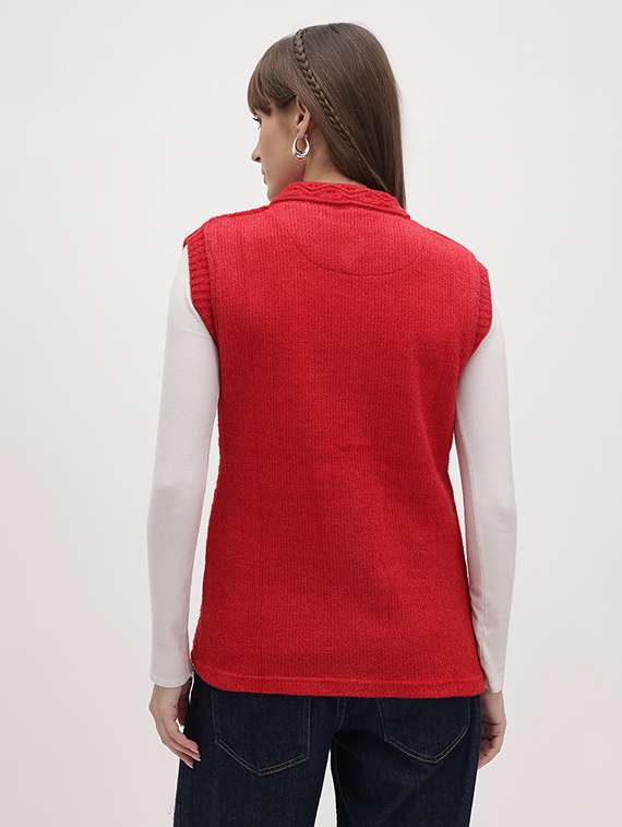 women self designed sleeveeless cardigan - 22265878 -  Standard Image - 3