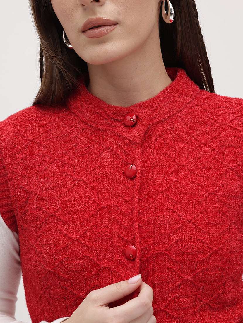 women self designed sleeveeless cardigan - 22265878 -  Standard Image - 5