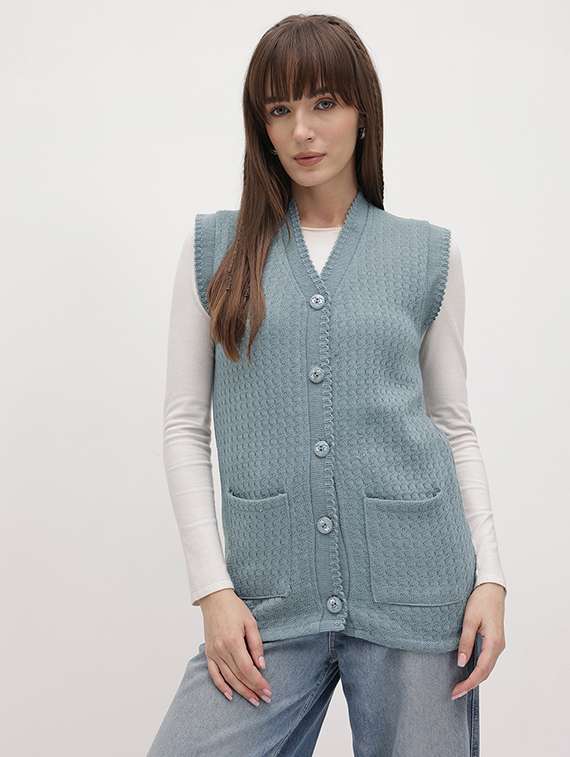 women self designed sleeveeless cardigan