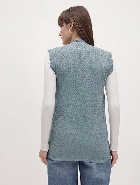 women self designed sleeveeless cardigan - 22265879 -  Standard Image - 3