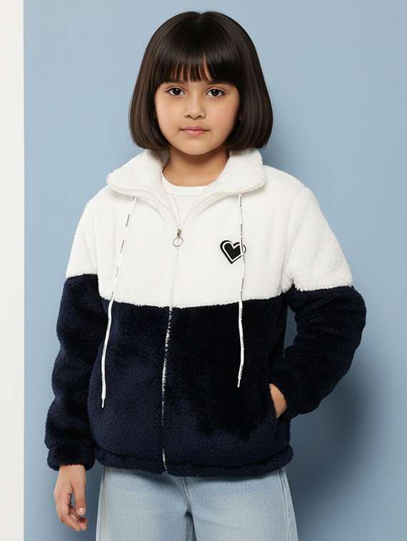 girls color blocked long sleeve jacket