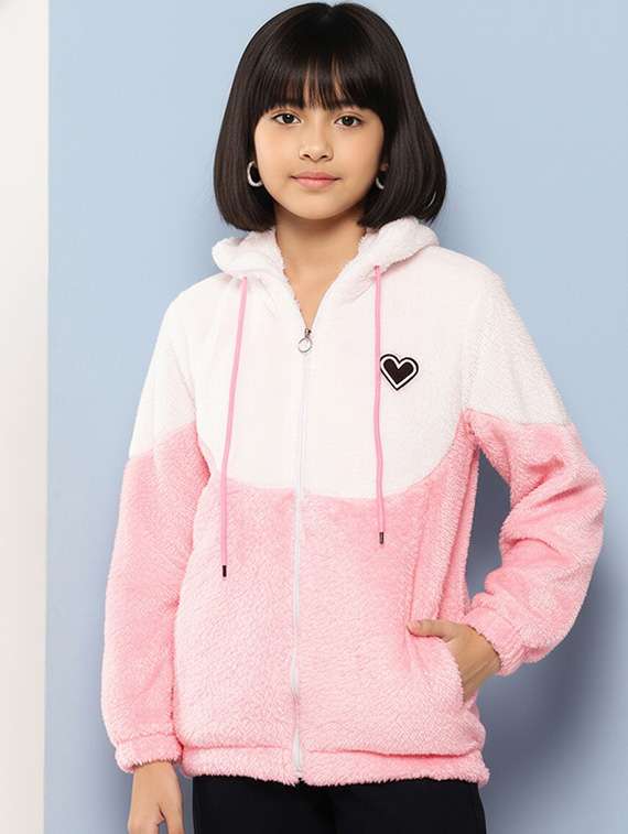 girls color blocked long sleeve jacket