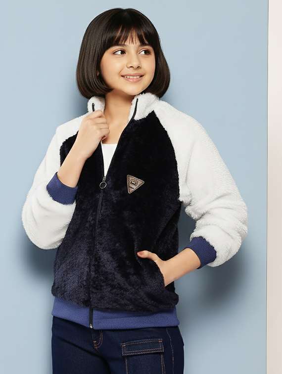 girls color blocked long sleeve jacket