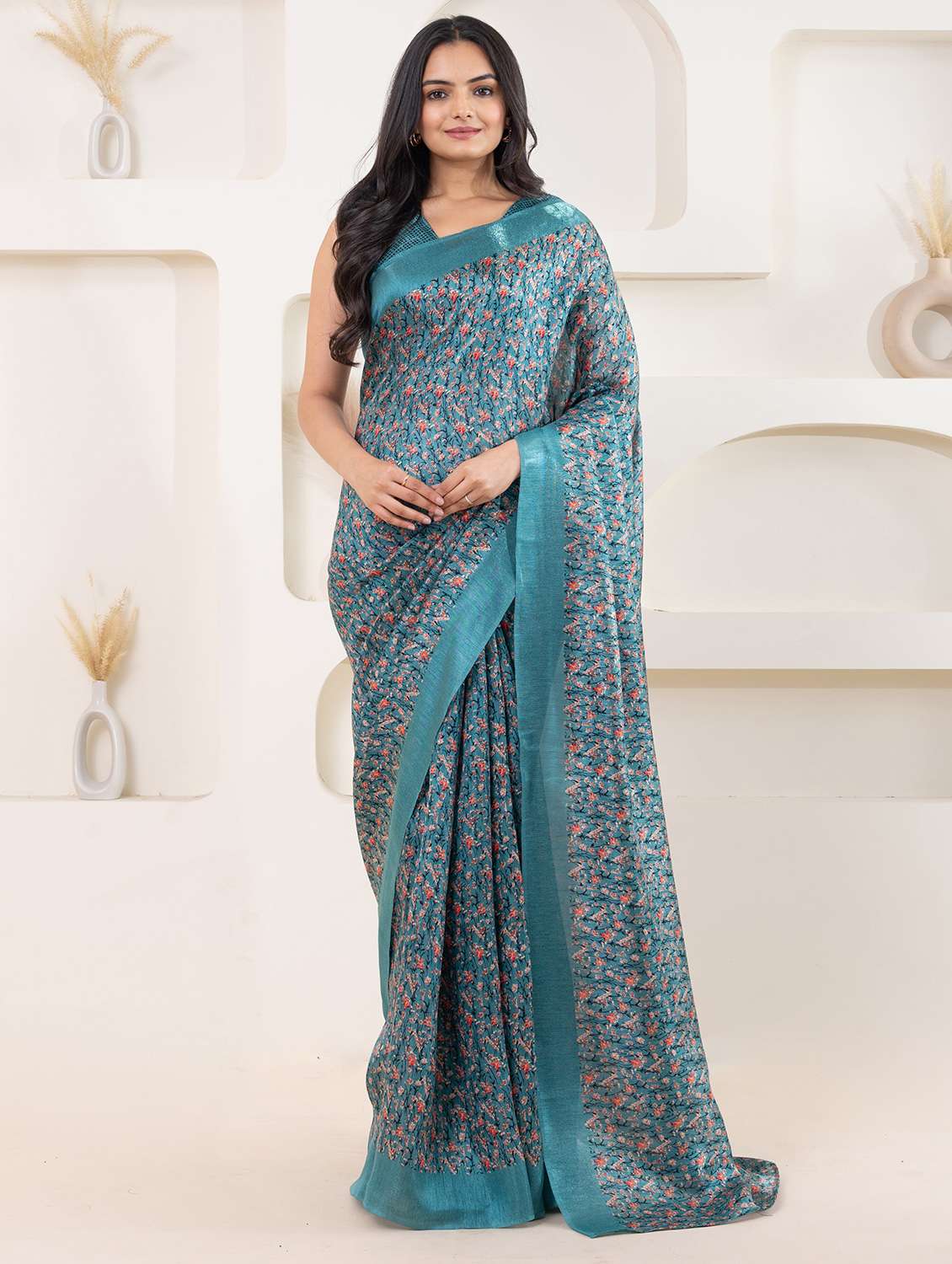 women floral printed saree with blouse