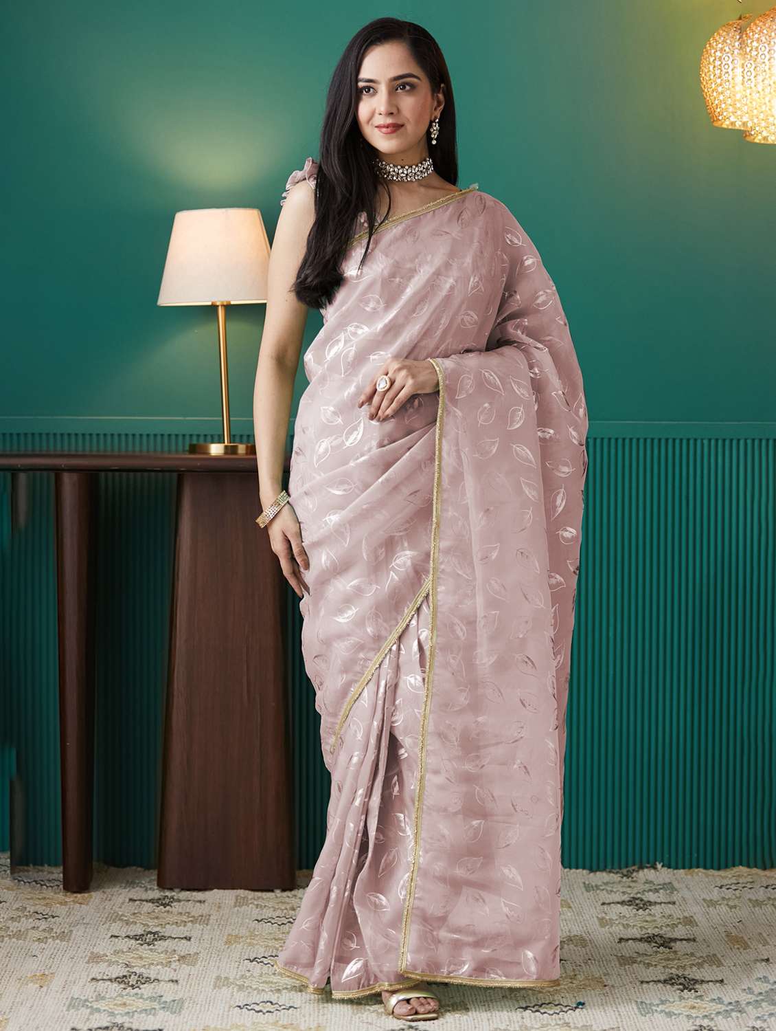 women foil printed saree with blouse