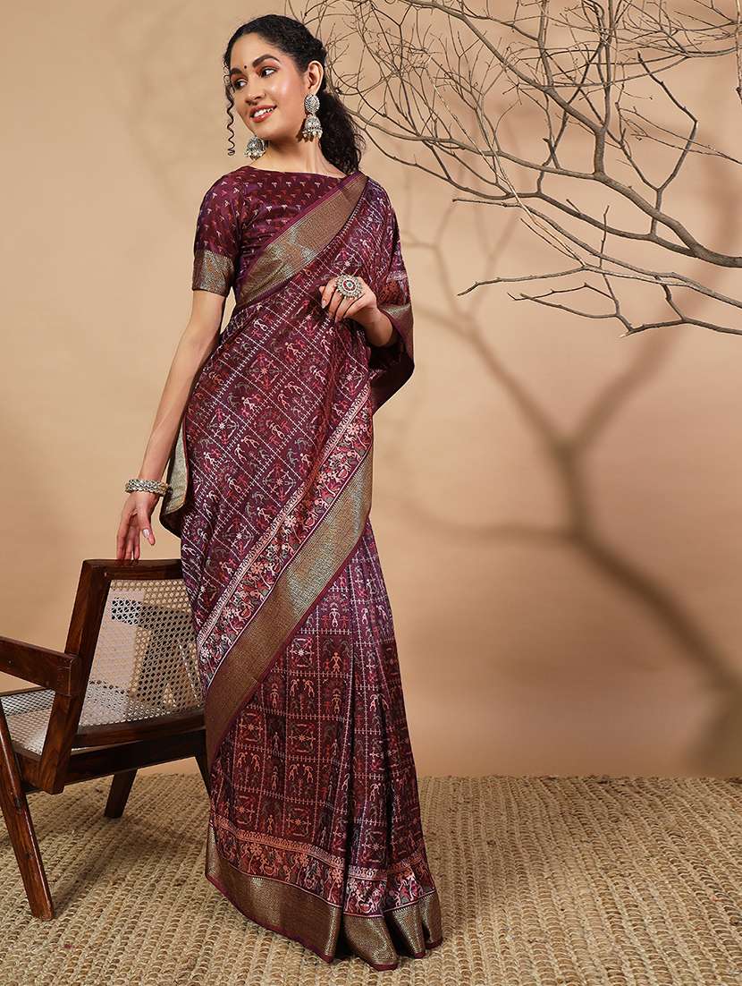 women printed casual wear saree with blouse
